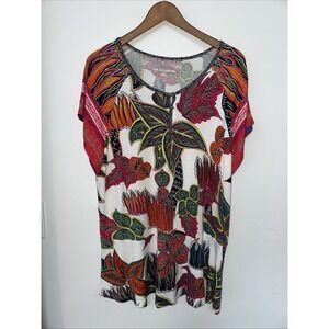 Soft Surroundings Womens XL Colorful Boho Tunic Top Abstract Floral Button Front